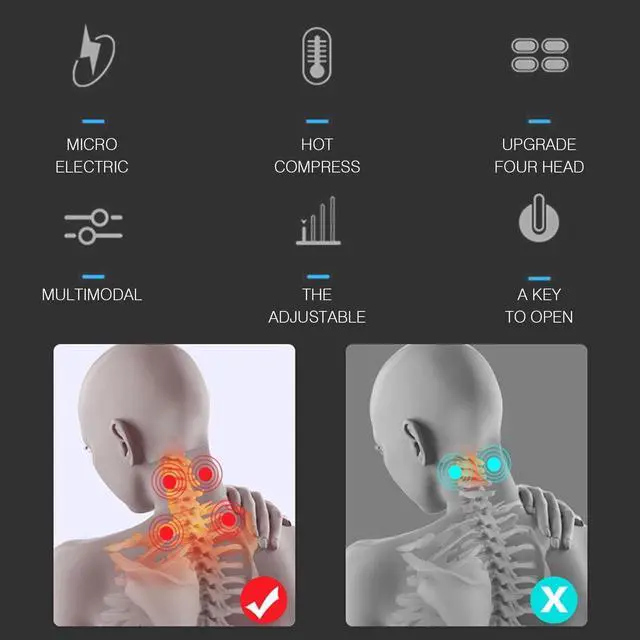 Alt view image 4 of 7 - Micro Neck Massager with Heat Pulse Shiatsu Kneading Beating Free Massage D9H2