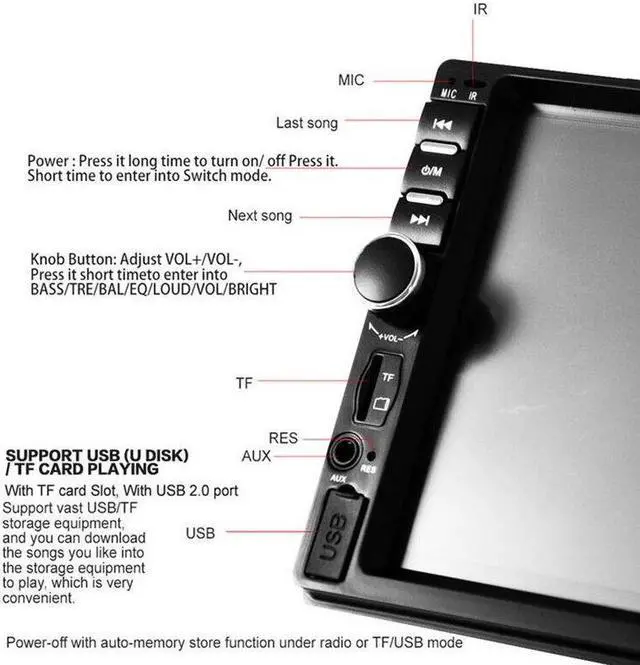 Alt view image 5 of 7 - Car 7" Bluetooth Audio Touch Screen Radio Audio Stereo MP5 Player USB SD Support