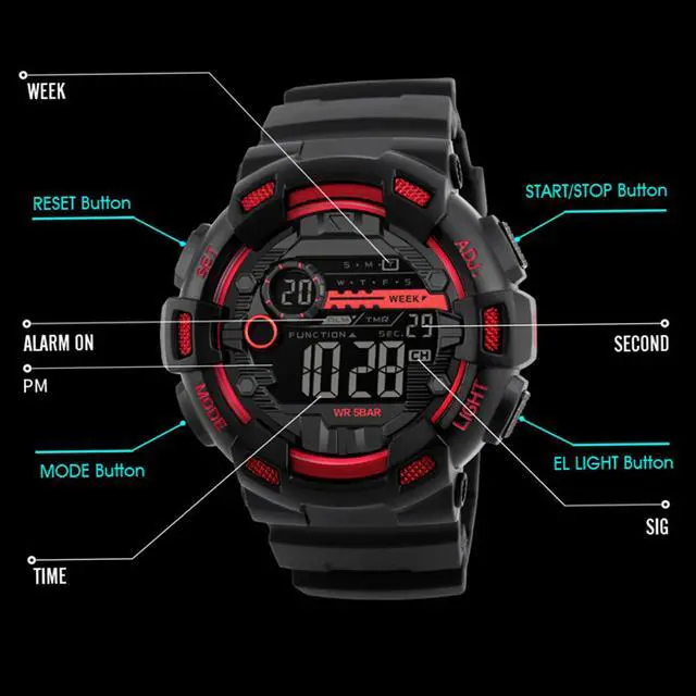 Alt view image 4 of 4 - Men's Sport Digital Watch For Men PU Electronic Wristwatch H1I4