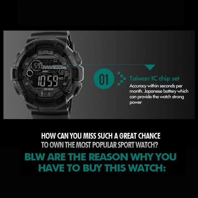 Alt view image 3 of 4 - Men's Sport Digital Watch For Men PU Electronic Wristwatch H1I4