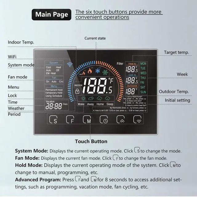 Alt view image 2 of 7 - Smart Thermostat Home WiFi Programmable Digital Thermostat For Heat Pump A0R9