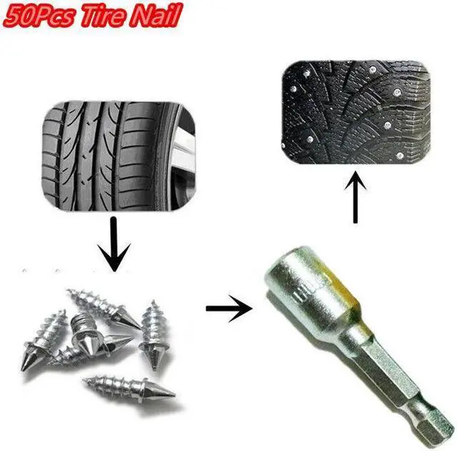 Alt view image 5 of 7 - 50Pc Screw Metal Tire Studs Motorcycle ATV Wheel Trim Nail Snow Spike Anti Slip
