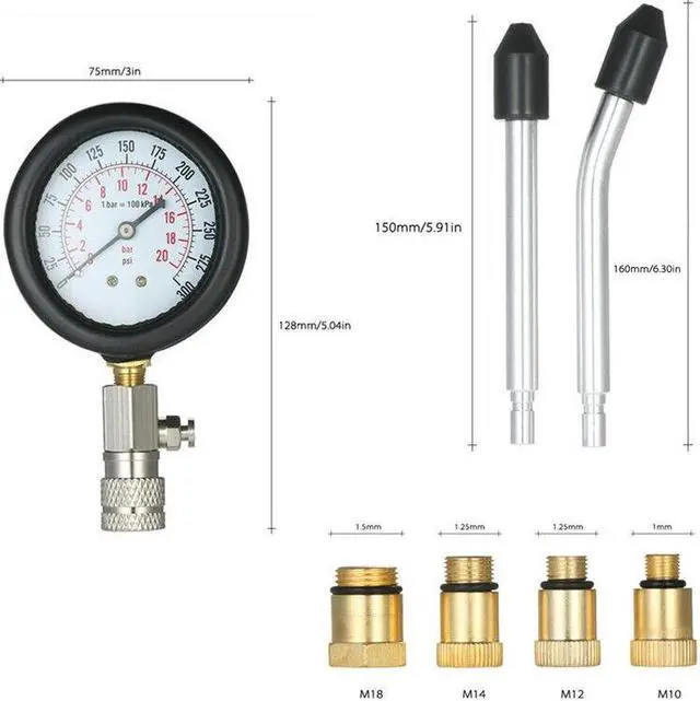 Alt view image 4 of 7 - Car Compression Tester Pressure Gauge Tester Petrol Gas Engine Cylinder Adapter