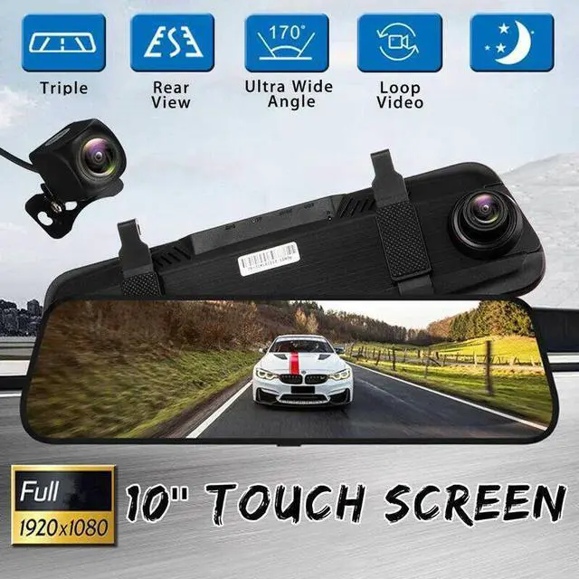 Main image of 10" Touch Screen Rear View Mirror Camera Cycle Recording Night USE Dual Lens