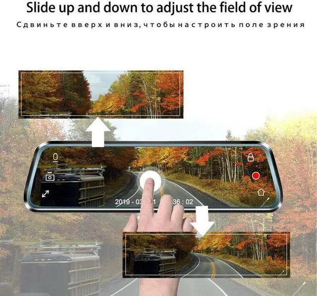 Alt view image 6 of 7 - 10" Touch Screen Rear View Mirror Camera Cycle Recording Night USE Dual Lens