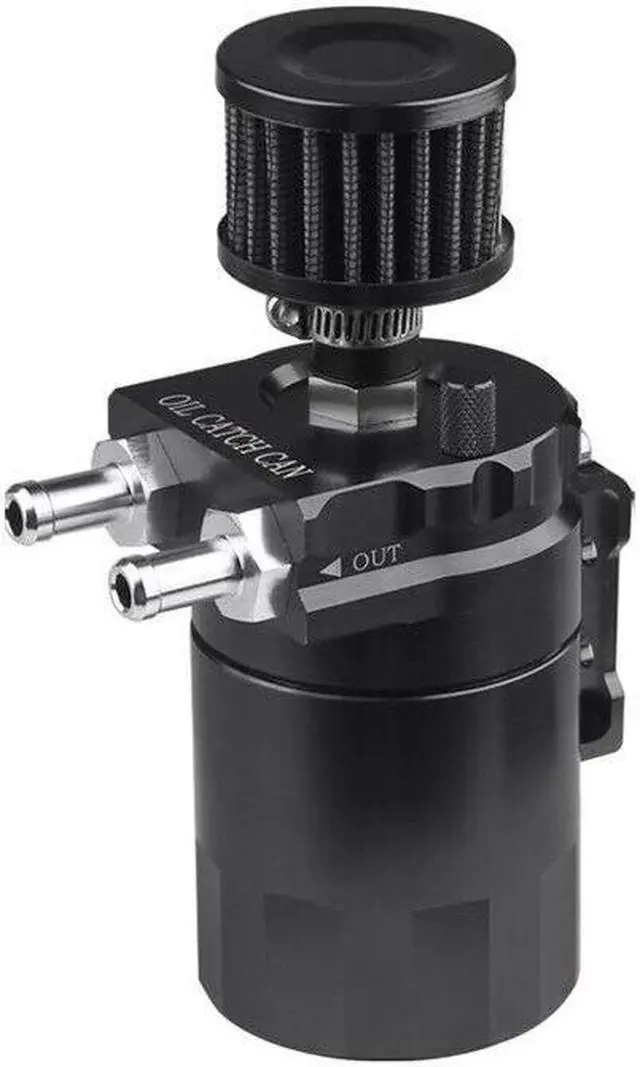 Alt view image 3 of 7 - Car 2 Holes Baffled Aluminum Oil Trap Reservoir Fuel Catch Tank Air Filter Kit