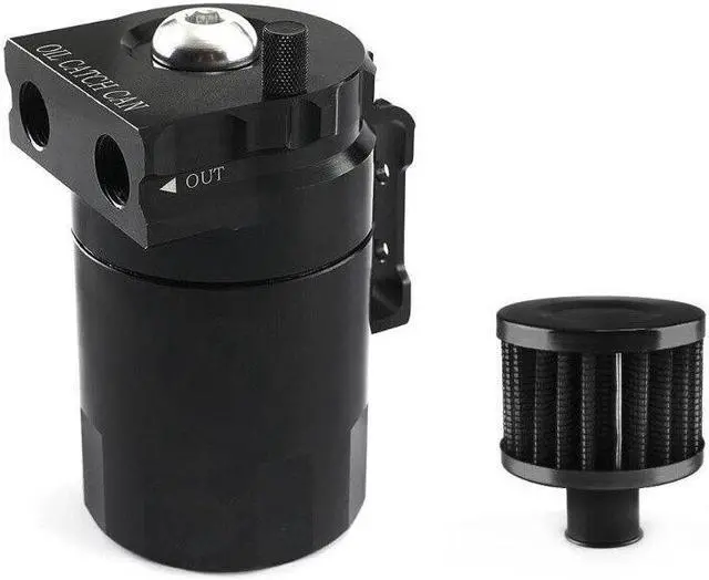 Alt view image 4 of 7 - Car 2 Holes Baffled Aluminum Oil Trap Reservoir Fuel Catch Tank Air Filter Kit