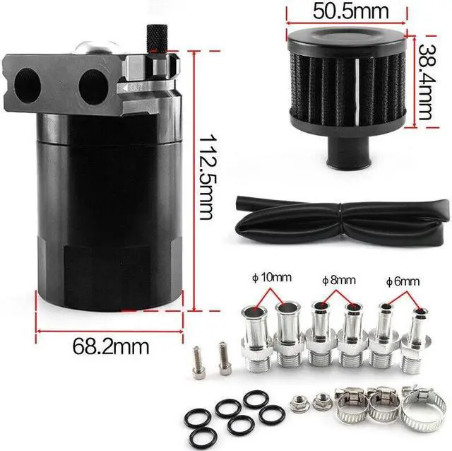 Alt view image 6 of 7 - Car 2 Holes Baffled Aluminum Oil Trap Reservoir Fuel Catch Tank Air Filter Kit