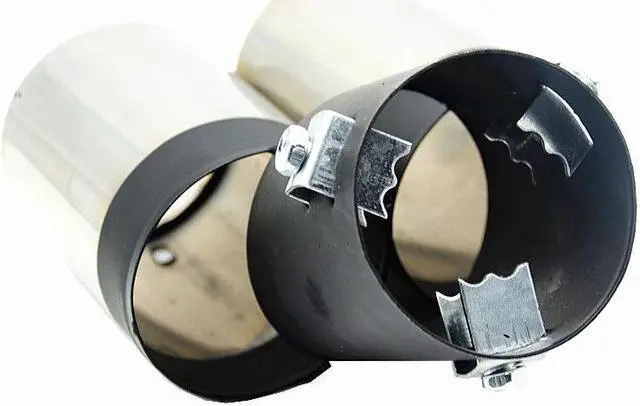 Alt view image 2 of 7 - Dual Pipe Trim Decorative Tip Car Round Exhaust Muffler Stainless Steel Tail