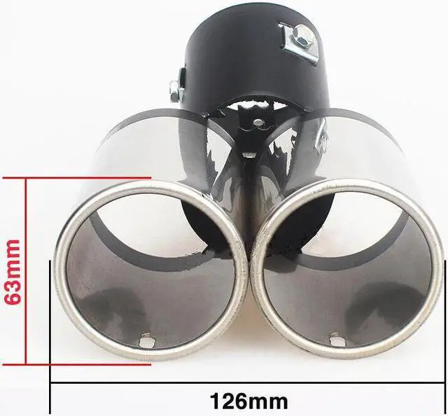 Alt view image 4 of 7 - Dual Pipe Trim Decorative Tip Car Round Exhaust Muffler Stainless Steel Tail