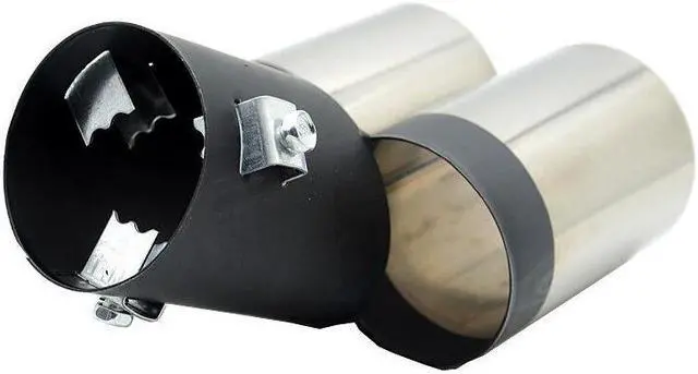 Alt view image 3 of 7 - Dual Pipe Trim Decorative Tip Car Round Exhaust Muffler Stainless Steel Tail