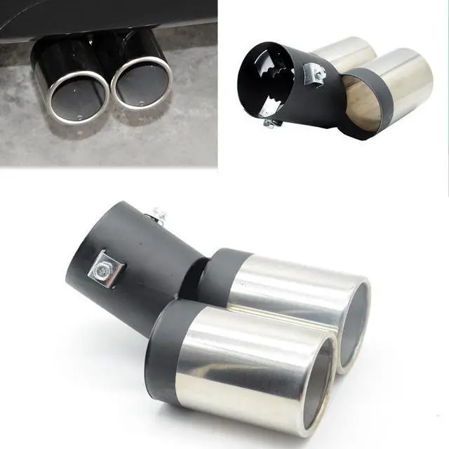 Main image of Dual Pipe Trim Decorative Tip Car Round Exhaust Muffler Stainless Steel Tail