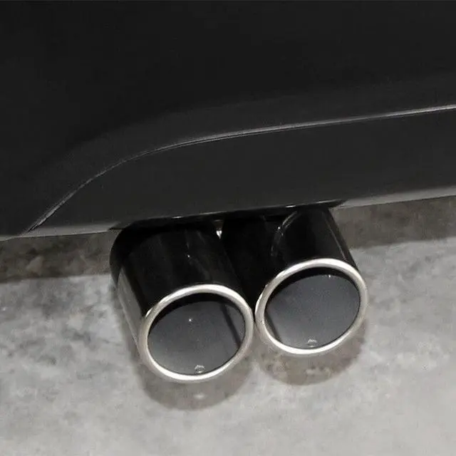 Alt view image 7 of 7 - Dual Pipe Trim Decorative Tip Car Round Exhaust Muffler Stainless Steel Tail