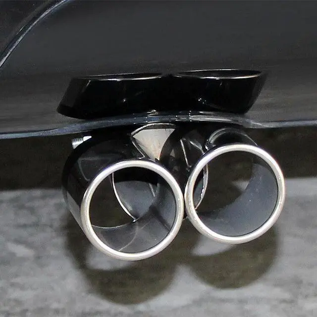 Alt view image 6 of 7 - Dual Pipe Trim Decorative Tip Car Round Exhaust Muffler Stainless Steel Tail