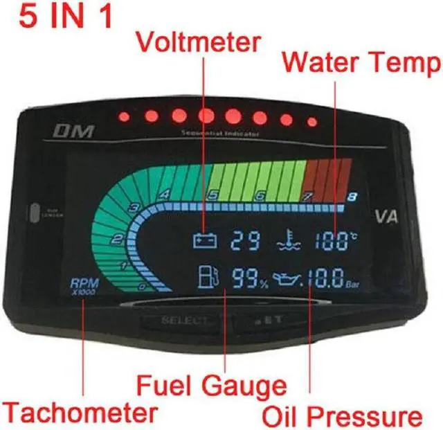 Alt view image 5 of 7 - Car LCD Electronic Tachometer Oil Pressure Voltmeter Water Temperature Gauge Kit