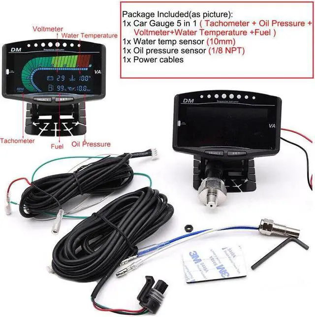 Alt view image 7 of 7 - Car LCD Electronic Tachometer Oil Pressure Voltmeter Water Temperature Gauge Kit