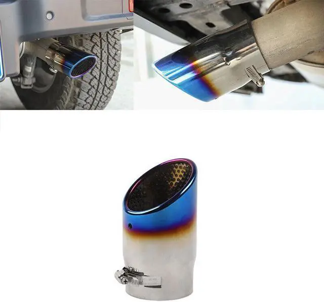 Main image of Car Suv Stainless 87mm Muffler Tip Muffler Exhaust Pipe Roasted Blue Tail Throat