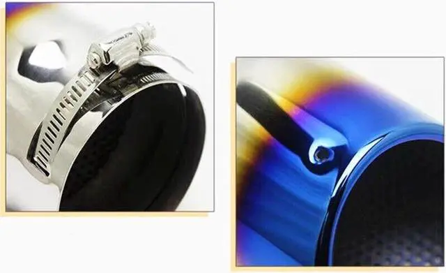 Alt view image 4 of 7 - Car Suv Stainless 87mm Muffler Tip Muffler Exhaust Pipe Roasted Blue Tail Throat