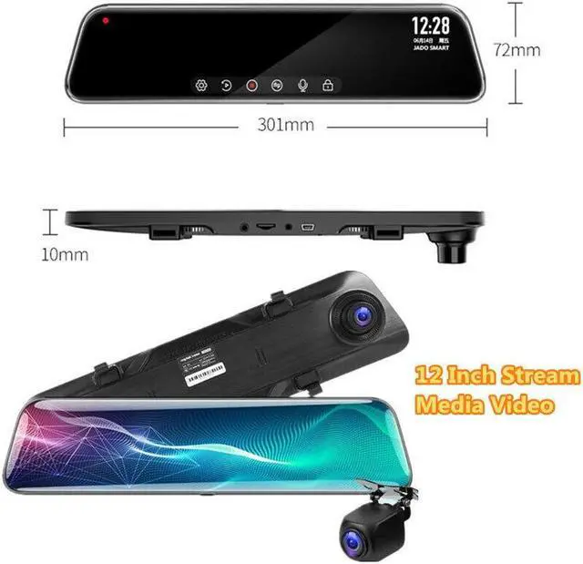 Main image of Car DVR 12" Touch Mirror Dual Lens Dash Cam Video Recorder With Rear View Camera