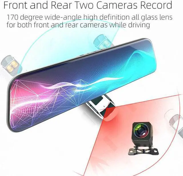 Alt view image 4 of 7 - Car DVR 12" Touch Mirror Dual Lens Dash Cam Video Recorder With Rear View Camera