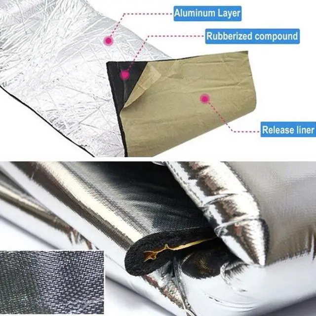 Alt view image 4 of 7 - Aluminum Foil Sound Deadener Car Heat Shield Insulation Deadening Mat Hood Pad