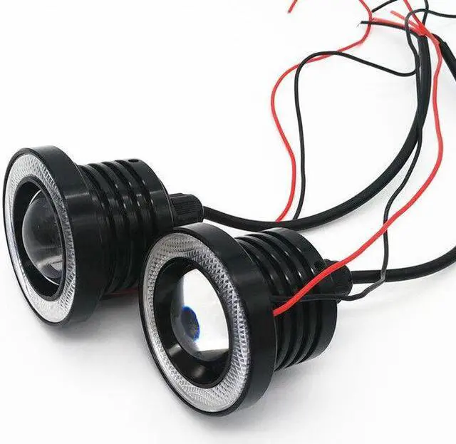 Alt view image 3 of 7 - 2x Car Fog Light Running Lamps Blue/White COB Halo 3" Angel Eye Ring Hawkeye