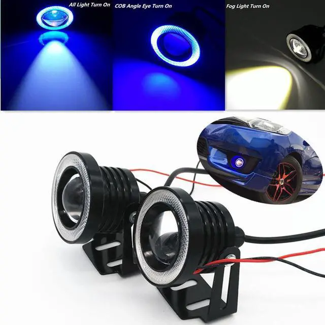 Main image of 2x Car Fog Light Running Lamps Blue/White COB Halo 3" Angel Eye Ring Hawkeye