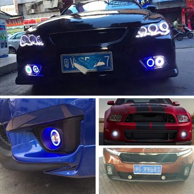 Alt view image 7 of 7 - 2x Car Fog Light Running Lamps Blue/White COB Halo 3" Angel Eye Ring Hawkeye