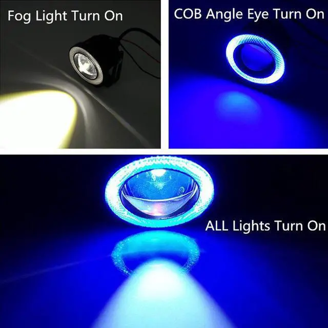 Alt view image 6 of 7 - 2x Car Fog Light Running Lamps Blue/White COB Halo 3" Angel Eye Ring Hawkeye