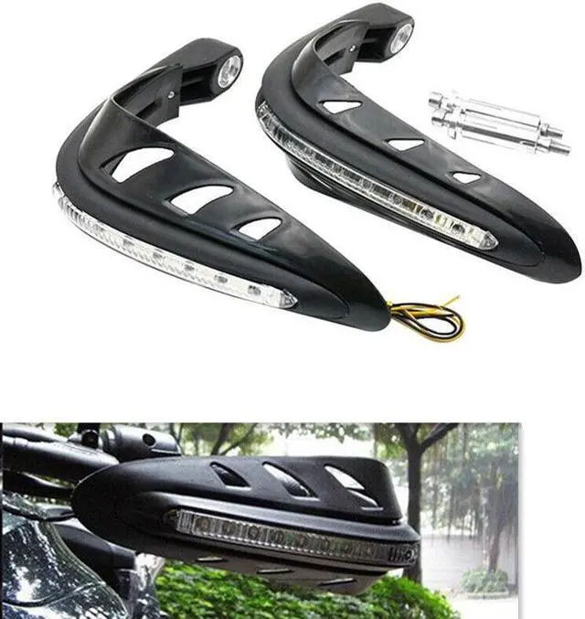 Main image of 2Pc 7/8'' Motorcycle Hand Guard Protector 22mm HandGuards White LED Signal Light