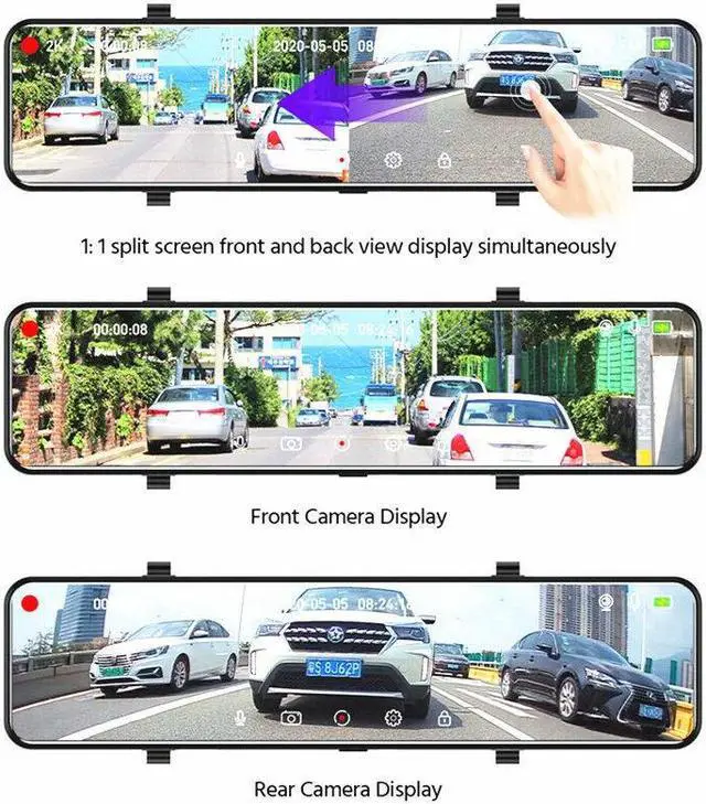 Alt view image 5 of 7 - 12in 2K Car Mirror Touch Screen Stream Media Dual Lens Video Recorder Rearview