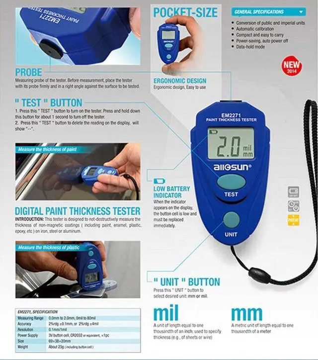 Alt view image 7 of 7 - LCD Coating Gauge Car Painting Thickness Tester Paint Meter Diagnostic Tool