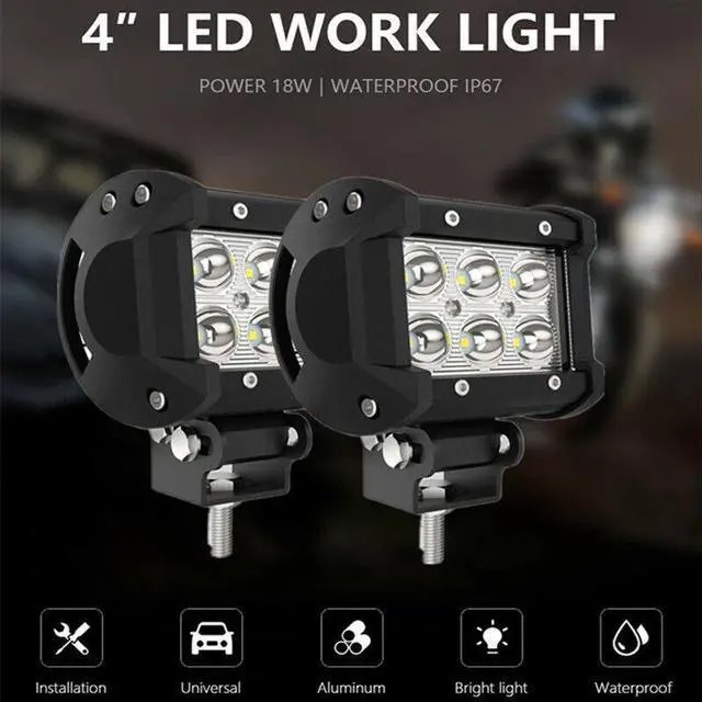 Main image of 2Pcs Motobike Work Light 18W 6 Led Light Bar Beams Tractor Spotlight Flood Lamp