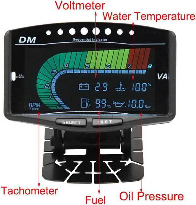 Alt view image 5 of 7 - LCD Digital Oil Pressure Gauge Volt Voltmeter Water Temperature Fuel Tachometer
