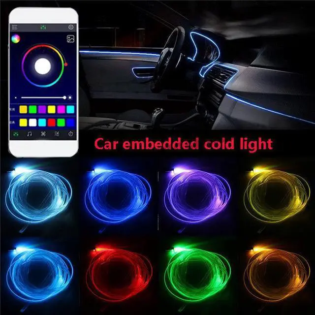 Alt view image 6 of 7 - 6M RGB EL Light LED Car Interior Neon Strip Light Sound Bluetooth Phone Control