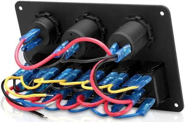 Alt view image 6 of 7 - 12V Car 6Gang Rocker Button Panel with Digital Voltmeter USB Charger Adapter LED