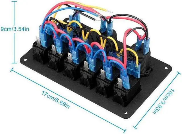 Alt view image 5 of 7 - 12V Car 6Gang Rocker Button Panel with Digital Voltmeter USB Charger Adapter LED