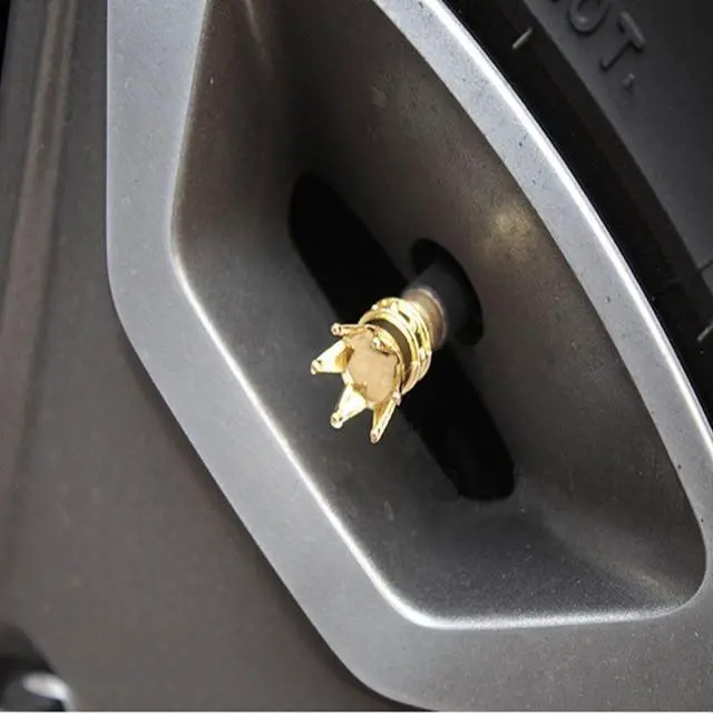 Alt view image 2 of 2 - Yellow Gold Crown Tyre Tire Wheel Valve Stem Air Dust Cover Cap