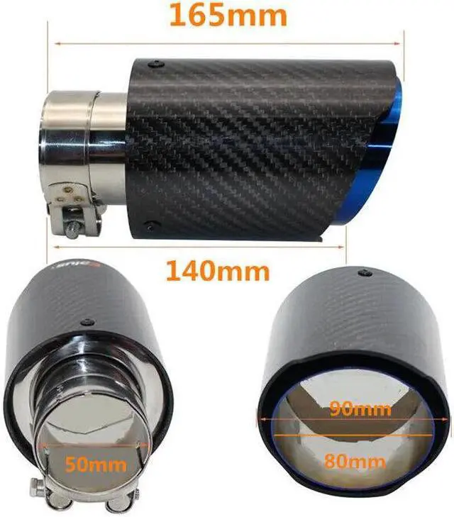 Alt view image 6 of 7 - 1Pcs Universal Carbon Fiber Exhaust Tips 50mm chrome lining Car Muffler Pipe