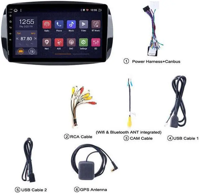 Alt view image 2 of 7 - 9'' Android Car Stereo Radio GPS Navi WIFI BT Mirror Link For Smart Fortwo 15-18