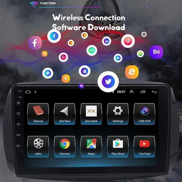 Alt view image 4 of 7 - 9'' Android Car Stereo Radio GPS Navi WIFI BT Mirror Link For Smart Fortwo 15-18