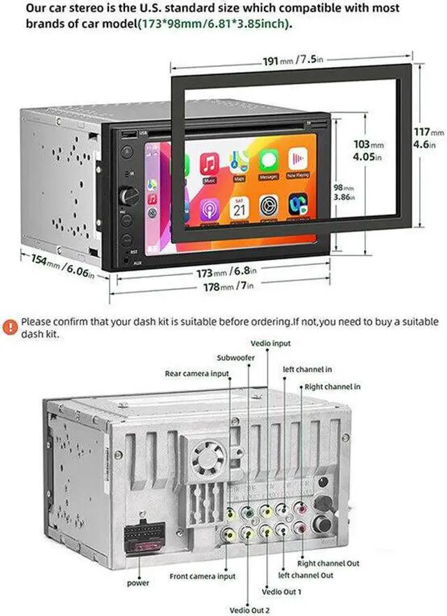 Alt view image 4 of 7 - 6.2in Car FM Monitor DVD CD Multimedia Video Play For Carplay Radio Stereo Navi