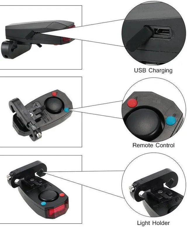 Alt view image 6 of 6 - ANTUSI Wireless Bells Bike Bicycle Tail Light USB Rechargeable LED Alarm U2D9