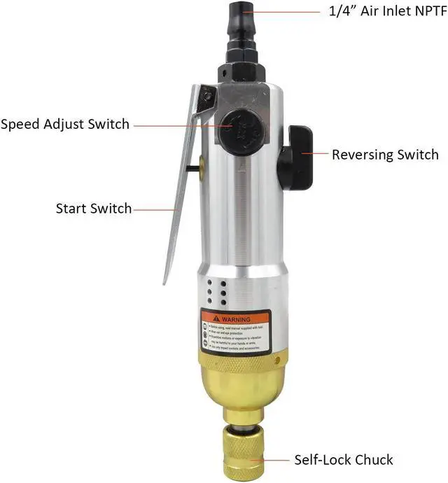 Alt view image 6 of 7 - 1/4" Pneumatic Screwdriver Straight Hand Industrial 9000rpm Reversible D7L1