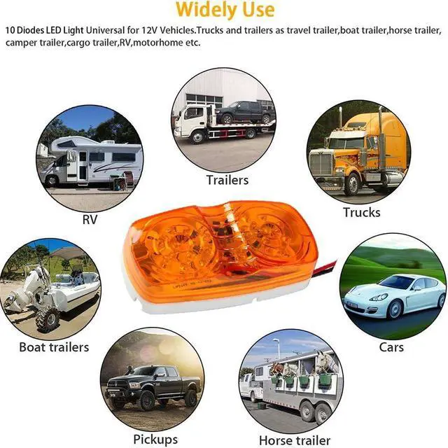 Alt view image 6 of 7 - Amber Trailer RV Marker Light, 10 High-intensity LED, 4x2, 12 Pcs | For Camper, Trucks, Boat 12V, Bullseye/Tiger Eye/Double Bubble Clearance Side Marker Light, IP67 DOT Compliant Surface Mount