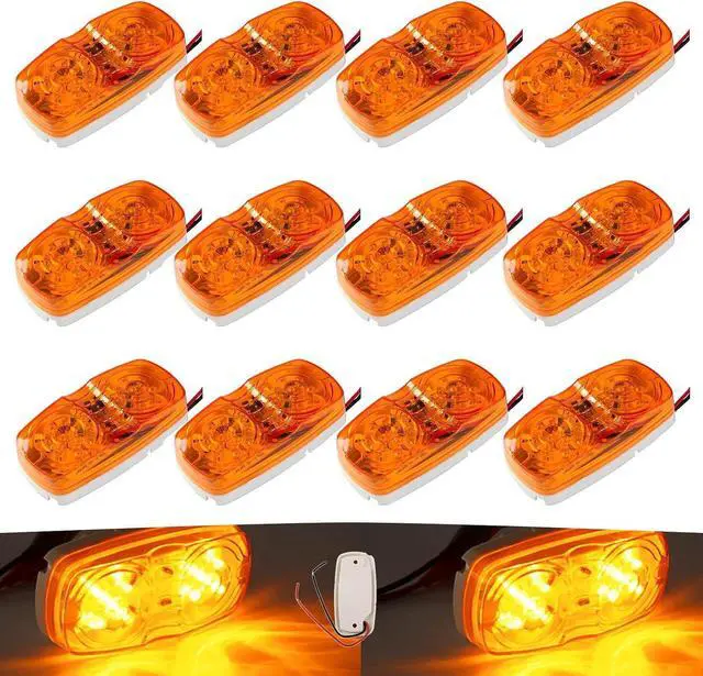 Main image of Amber Trailer RV Marker Light, 10 High-intensity LED, 4x2, 12 Pcs | For Camper, Trucks, Boat 12V, Bullseye/Tiger Eye/Double Bubble Clearance Side Marker Light, IP67 DOT Compliant Surface Mount