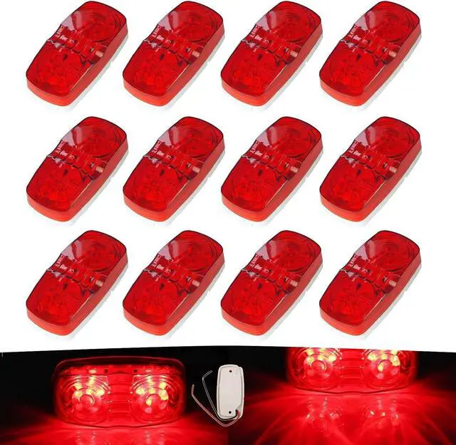 Main image of Red Trailer RV Marker Light, 10 High-intensity LED, 4x2, 12 Pcs | For Camper, Trucks, Boat 12V, Bullseye/Tiger Eye/Double Bubble Clearance Side Marker Light, IP67 DOT Compliant Surface Mount