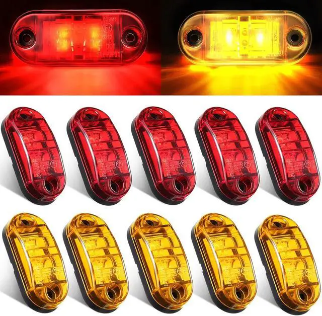 Main image of 10 Pcs LED Trailer Side Marker Lights 2 Diode Oval 2.5in,Amber, Red | Waterproof Clearance Marker for Truck Boat Rv Trailer, Equipped with Mounting Screws, Easy Mount, Running Signal Lighting