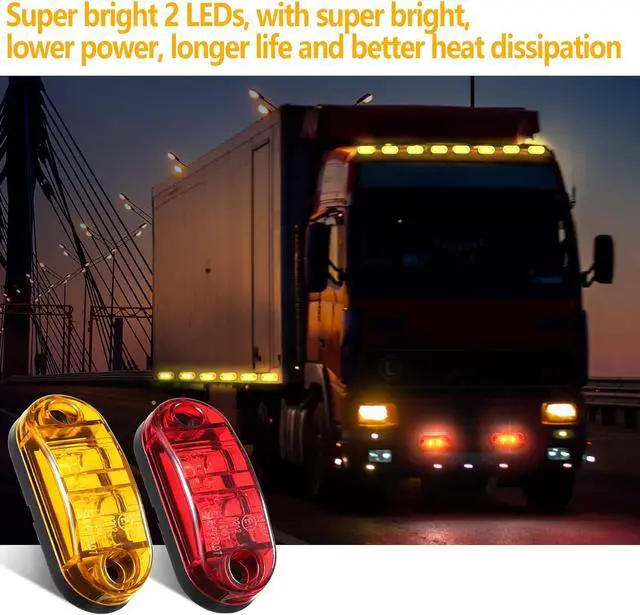 Alt view image 2 of 6 - 10 Pcs LED Trailer Side Marker Lights 2 Diode Oval 2.5in,Amber, Red | Waterproof Clearance Marker for Truck Boat Rv Trailer, Equipped with Mounting Screws, Easy Mount, Running Signal Lighting