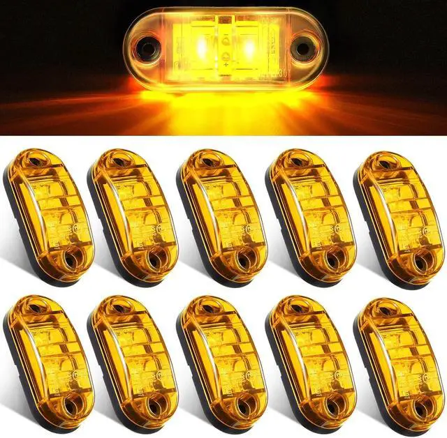 Main image of 10 Pcs LED Trailer Side Marker Lights 2 Diode Oval 2.5in,Amber | Waterproof Clearance Marker for Truck Boat Rv Trailer, Equipped with Mounting Screws, Easy Mount, Running Signal Lighting